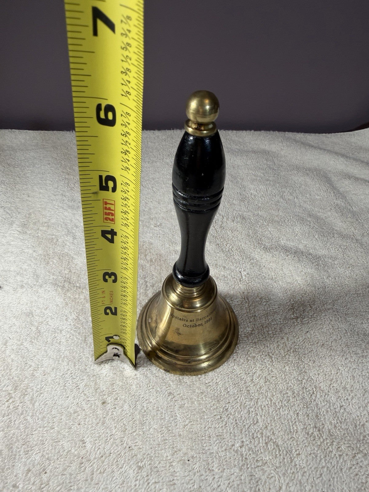Vintage Brass Bell Wooden Handle 1981 Upstairs At Barca Lounger