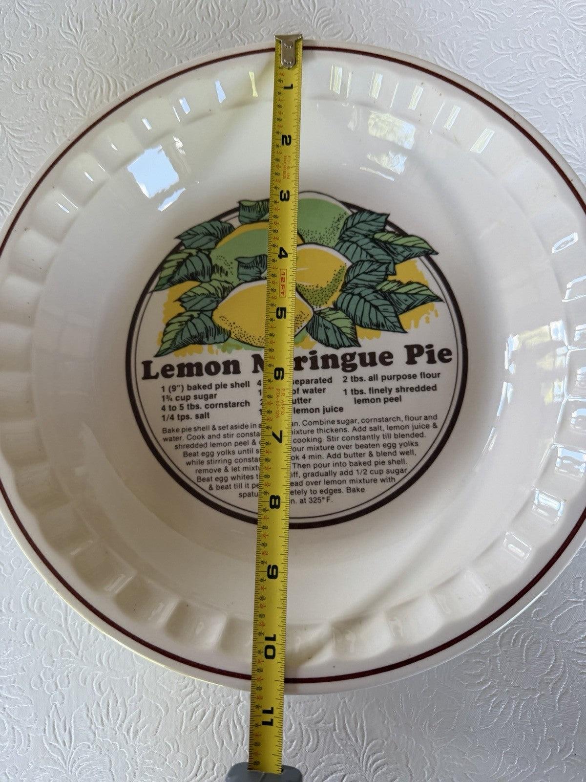 Vintage Sunnycraft Sunstone Lemon Meringue Pie Recipe Plate 11" Ceramic