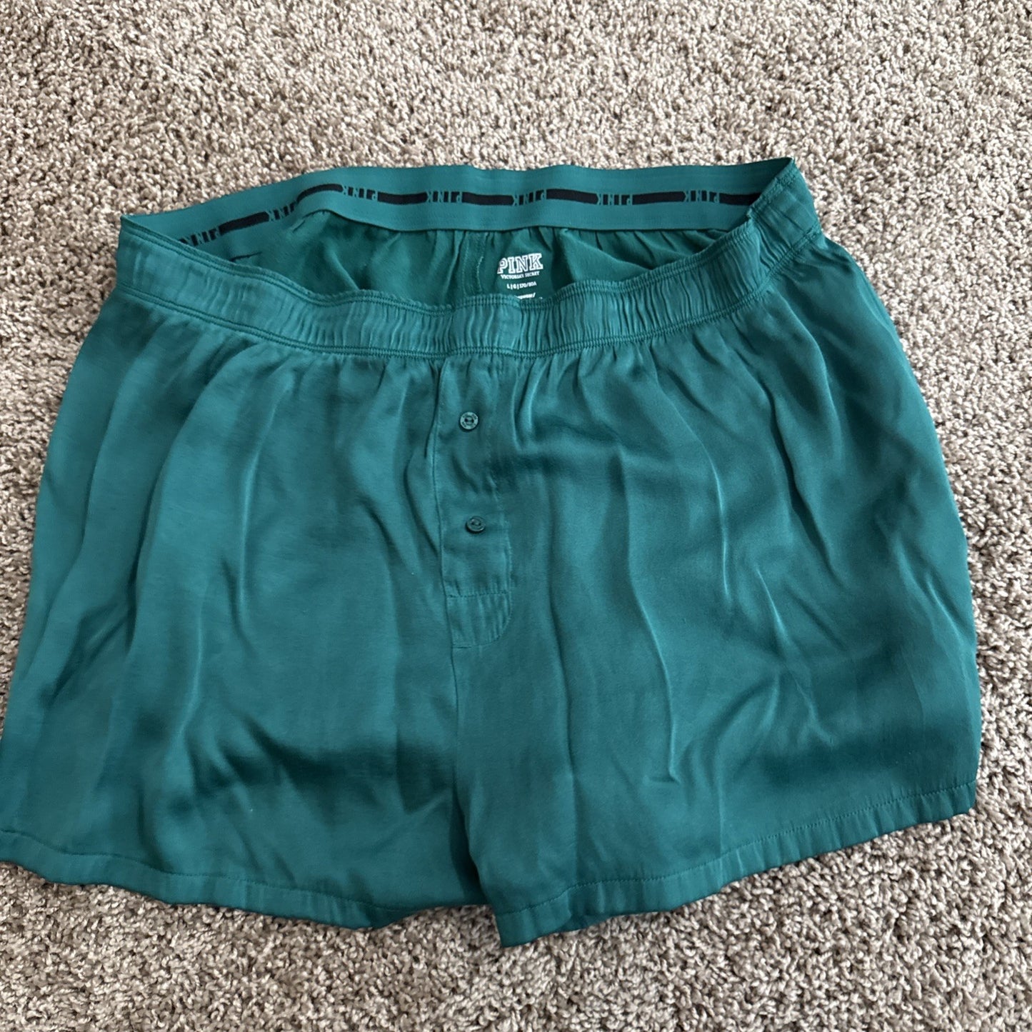 Victoria’s Secret PINK Green Satin Boxer Shorts Size Large Womens Sleepwear