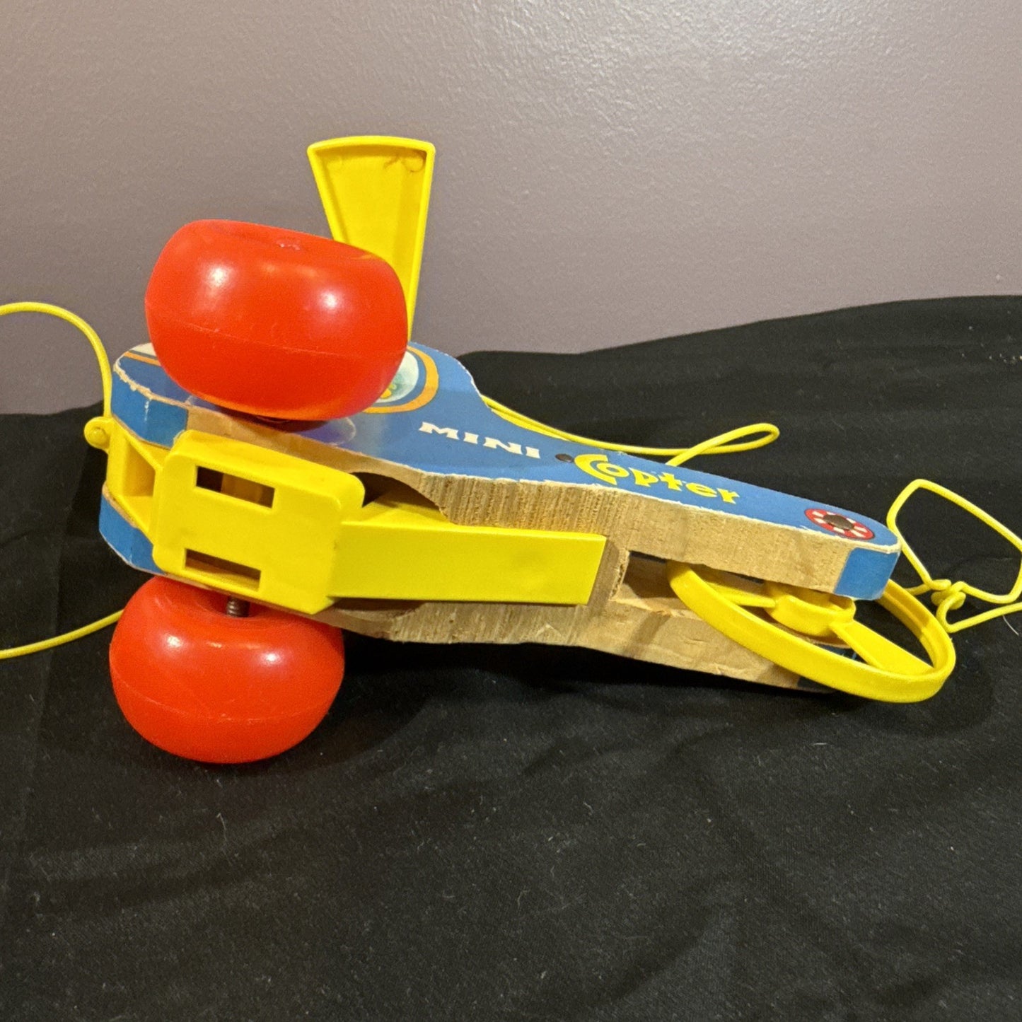 Fisher Price Mini Copter Pull Toy #448 Vintage 1970 Works Very Nice