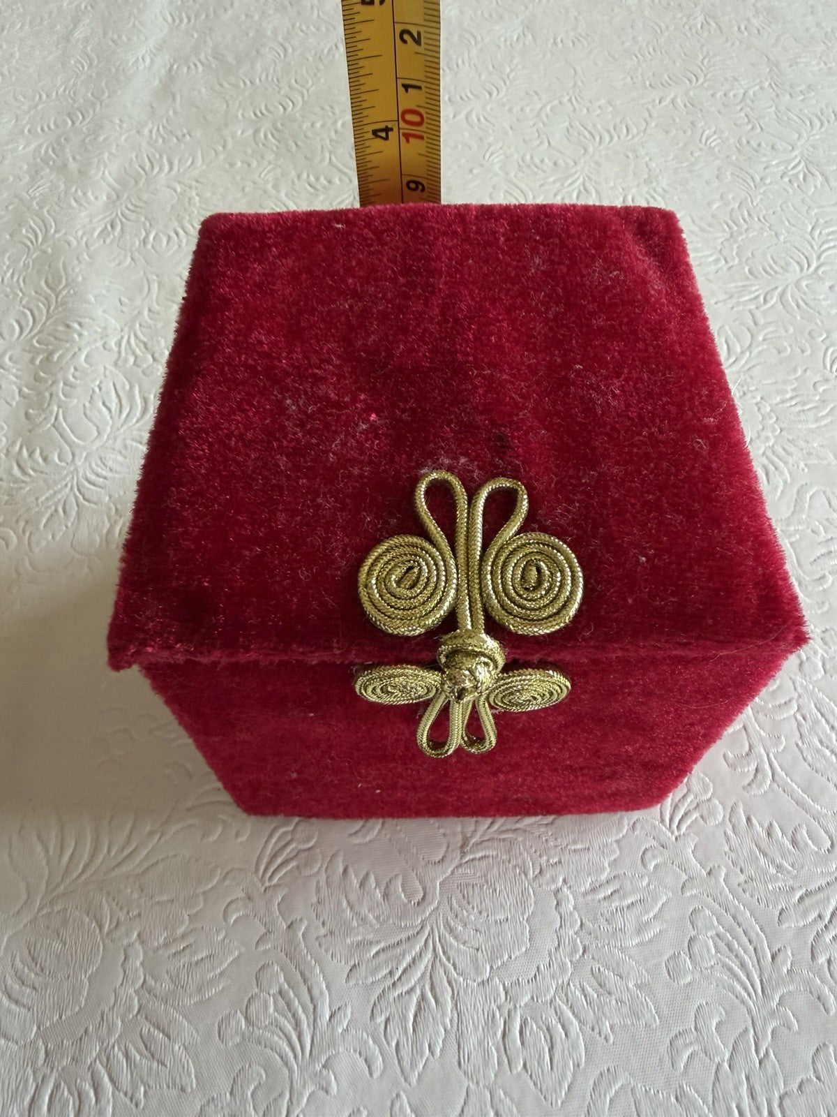 Vintage Ahjar Ornate Perfume Bottle Gold Tone Red Gemstone Glass Pouch Vanity