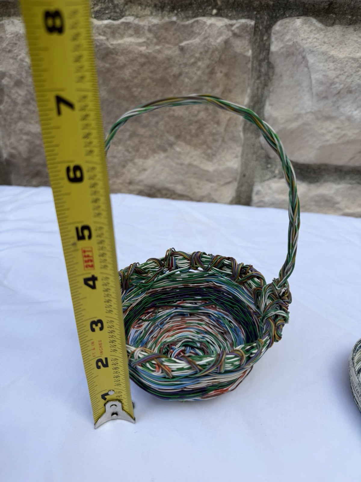 Handmade Recycled Telephone Wire Basket Coiled Newspaper Heart Dish Set Eco Art