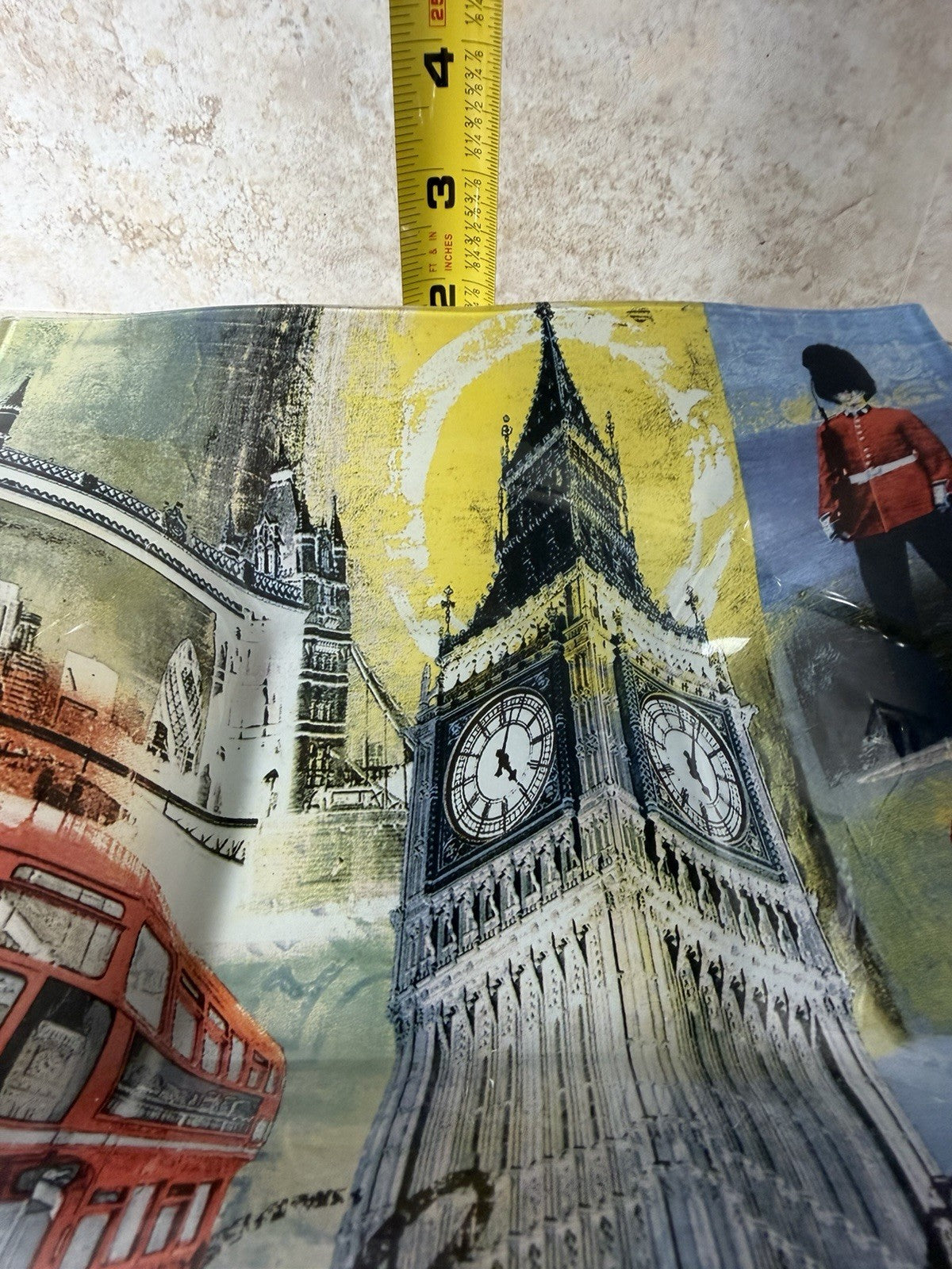 London England Souvenir Fused Glass Square Dish Tray Big Ben Red Bus Decor UK