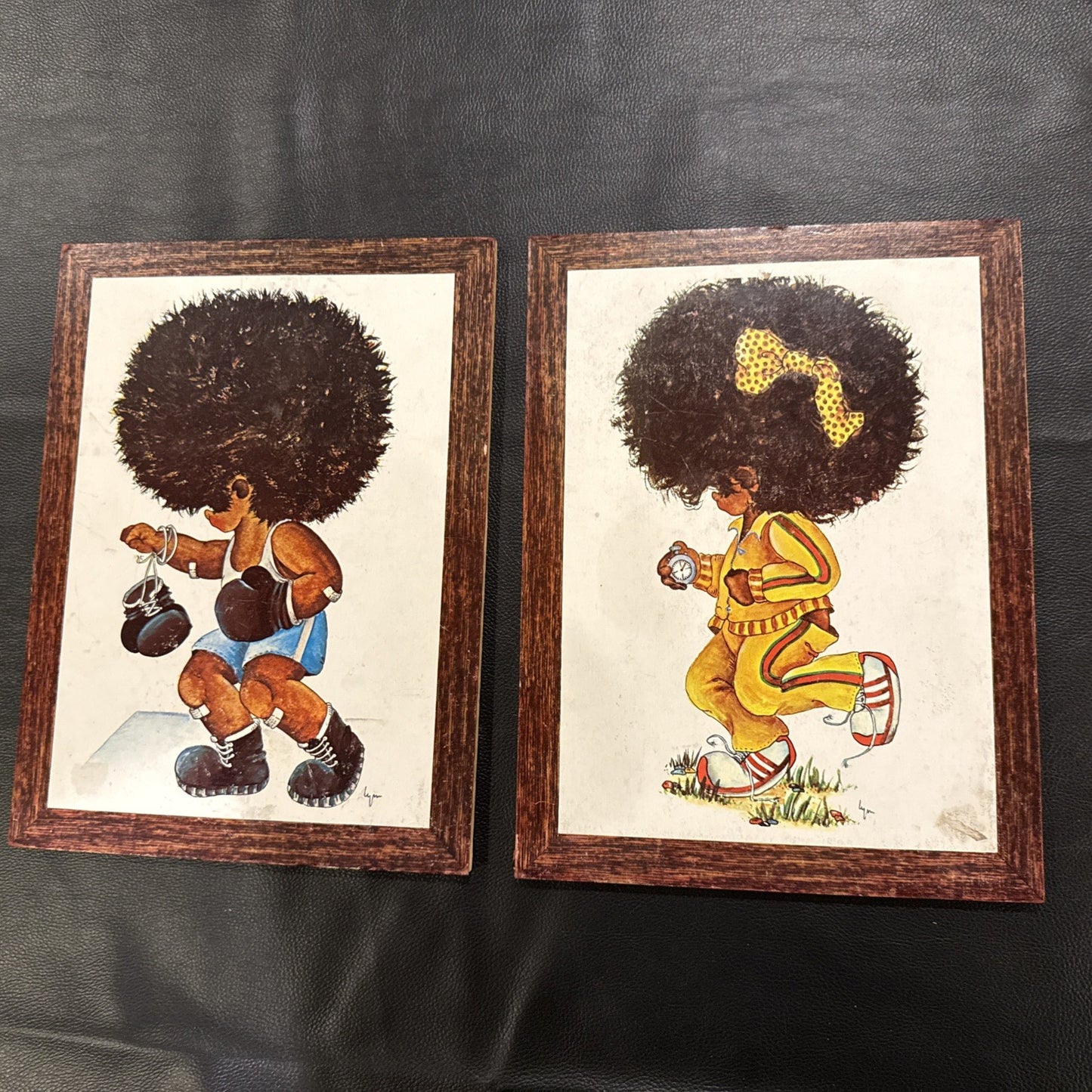 Arthur A Kaplan Lithograph Set Of 2 Children Playing Sports Boxing Running