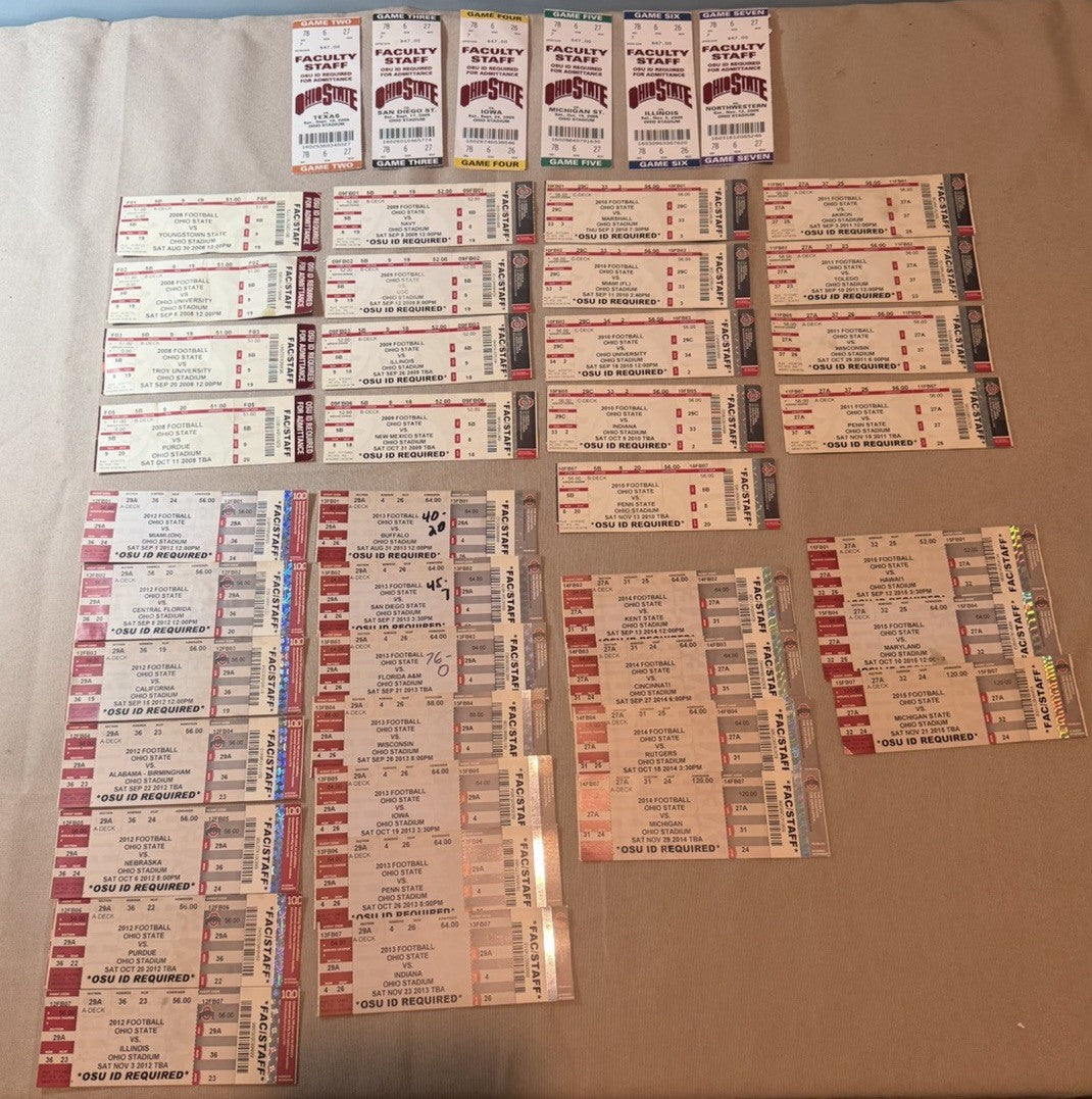 2005-2015 Ohio State Buckeyes Football Ticket Stub Faculty Staff seats Lot of 44