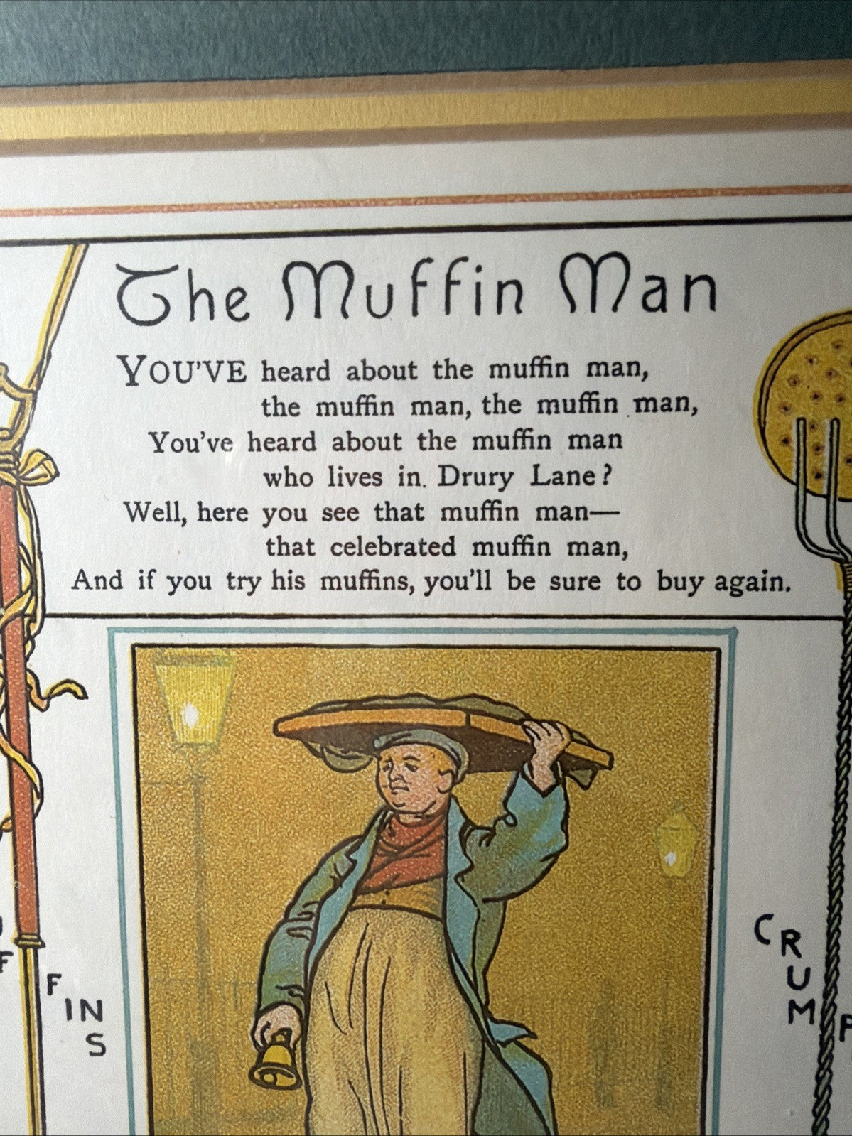 Vintage The Muffin Man Nursery Rhyme Framed Book Page Illustration Wall Art