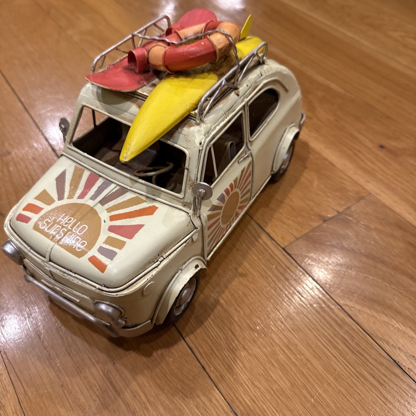 Vintage FIAT Tin Toy Car Travel Surf Snowboard Metal Vehicle - NEW