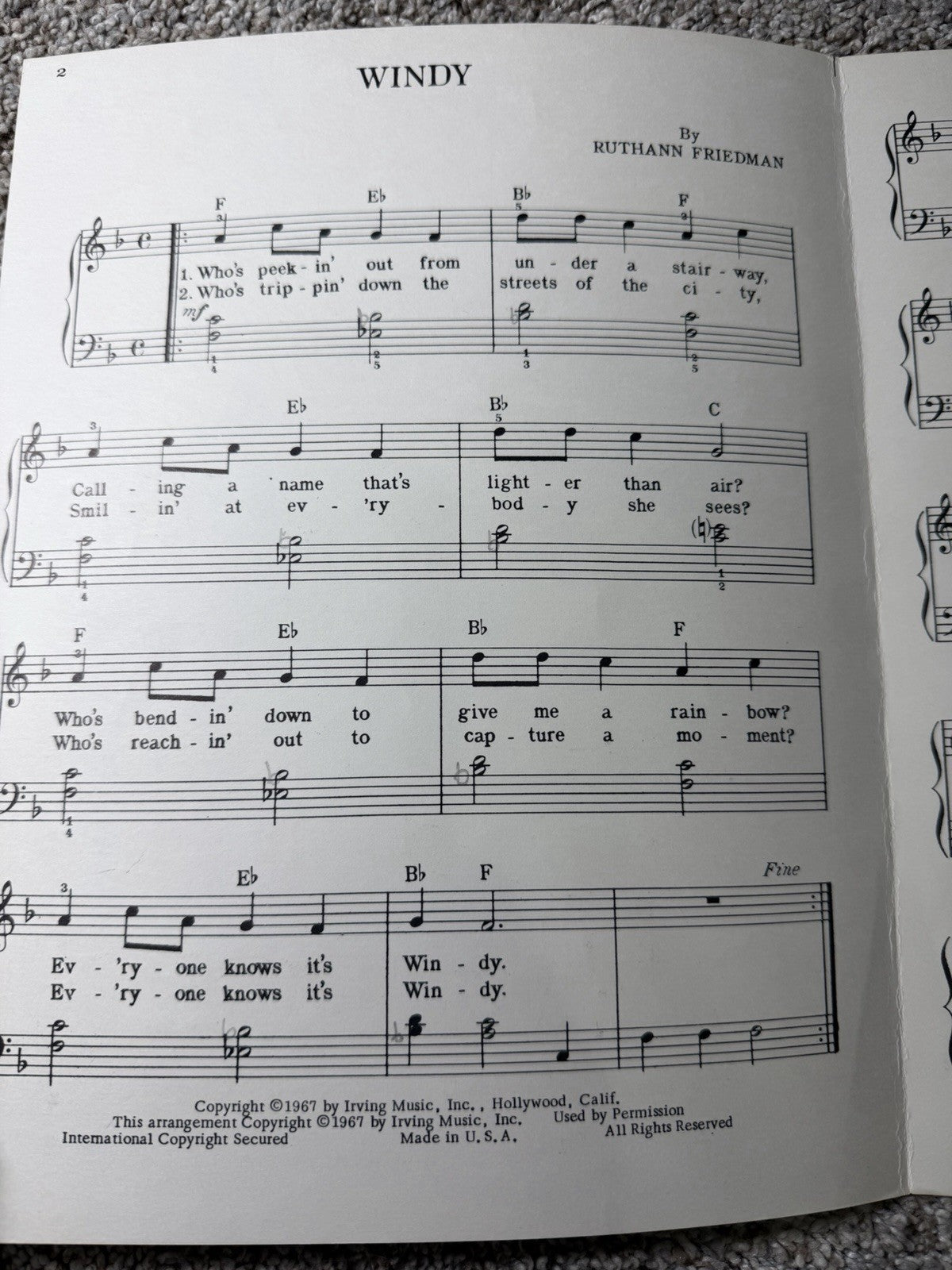 Vintage Piano Sheet Music, 1955 Bach, 1967 Windy, 1953 Winter Wonderland