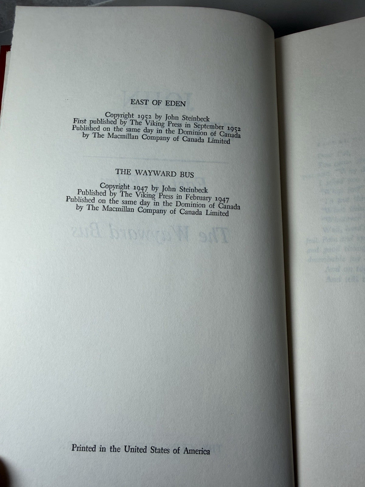 East of Eden Wayward Bus John Steinbeck Viking Press 2 in 1 Hardcover Book 1952