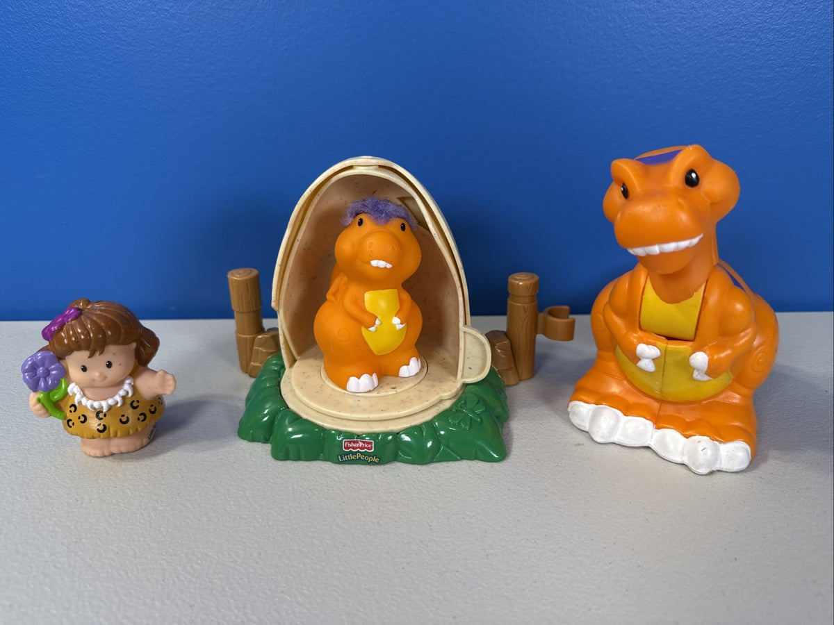 Vintage Fisher Price Little People Dinosaur Donald Egg Baby T Rex Cave Person
