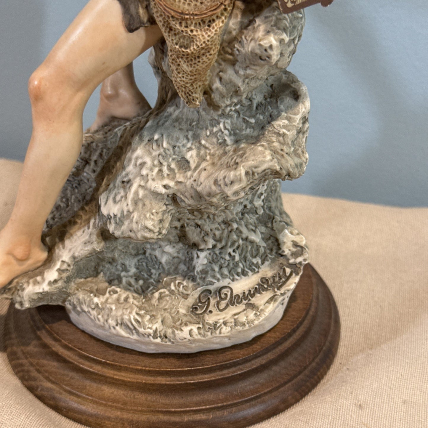 Giuseppe Armani Boy With Fish Figurine 326S Florence Italy COA Vintage