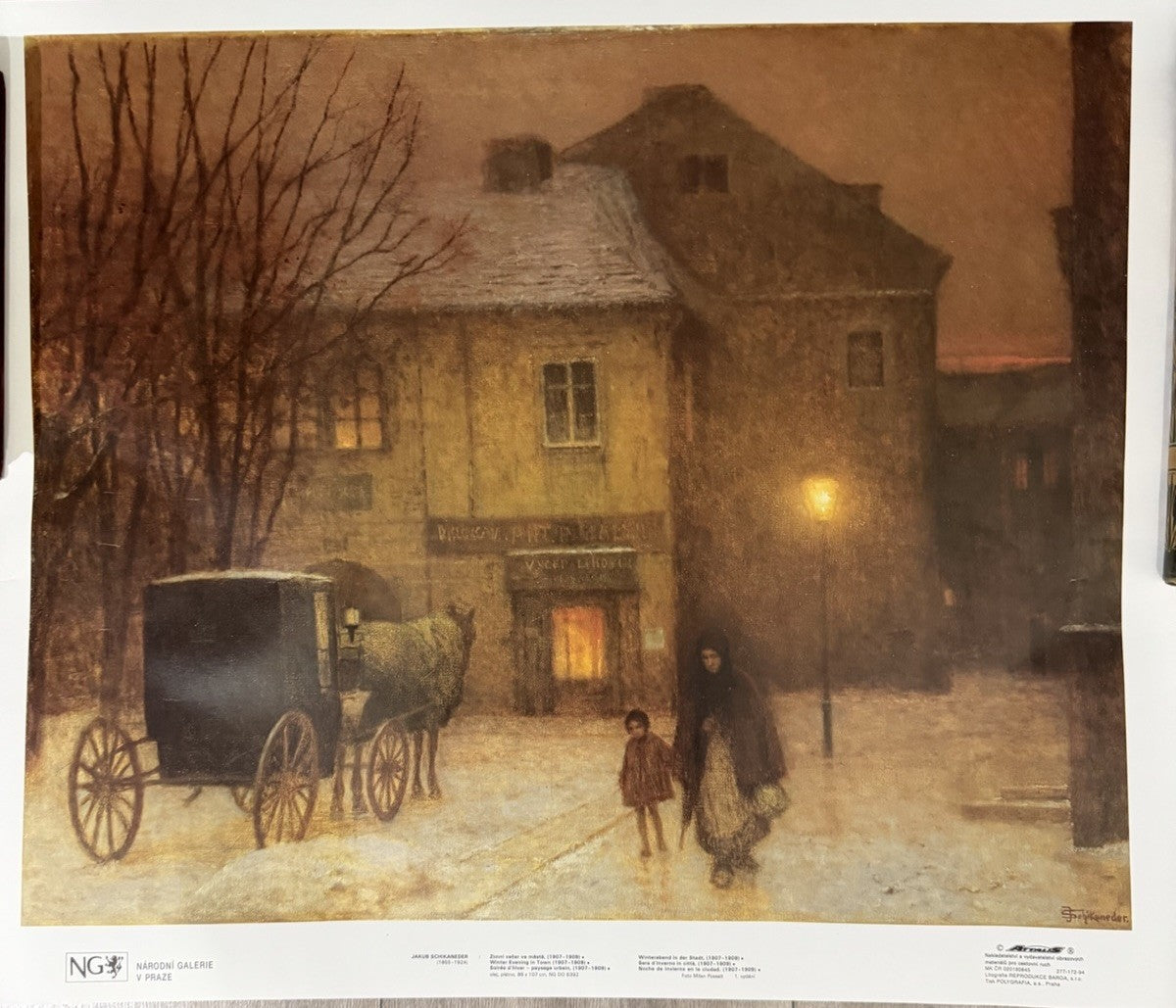 Jakub Schikaneder Winter Evening In Town Prague National Gallery Artwork 18"x24"