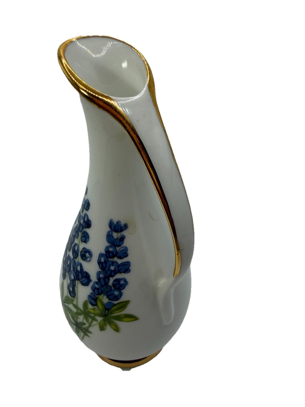 Vintage Texas Bluebonnets Vase with Gold Trim and Handle
