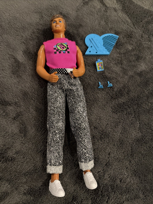 Vintage 1989 Dance Club Ken Doll Mattel Sneakers VIP Pass Comb Earrings Barbie