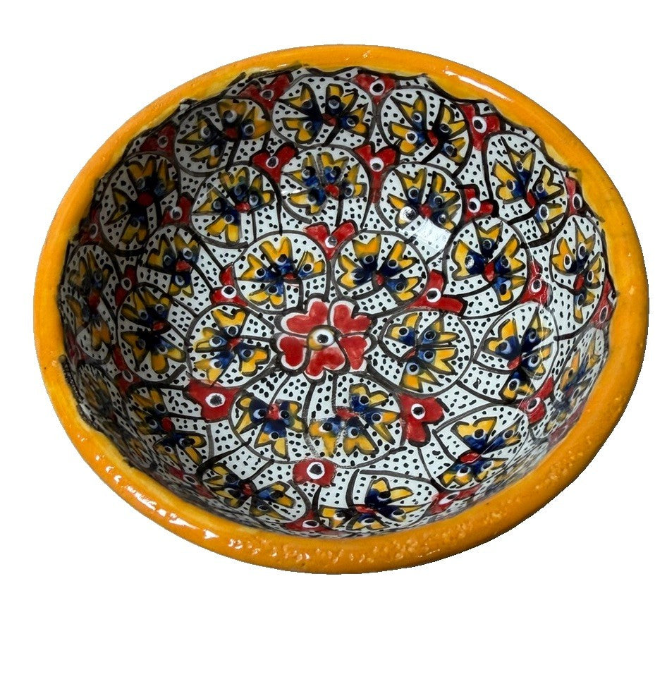 Hand Painted Moroccan Style Ceramic Bowl Vibrant Geometric Pottery 5.5"