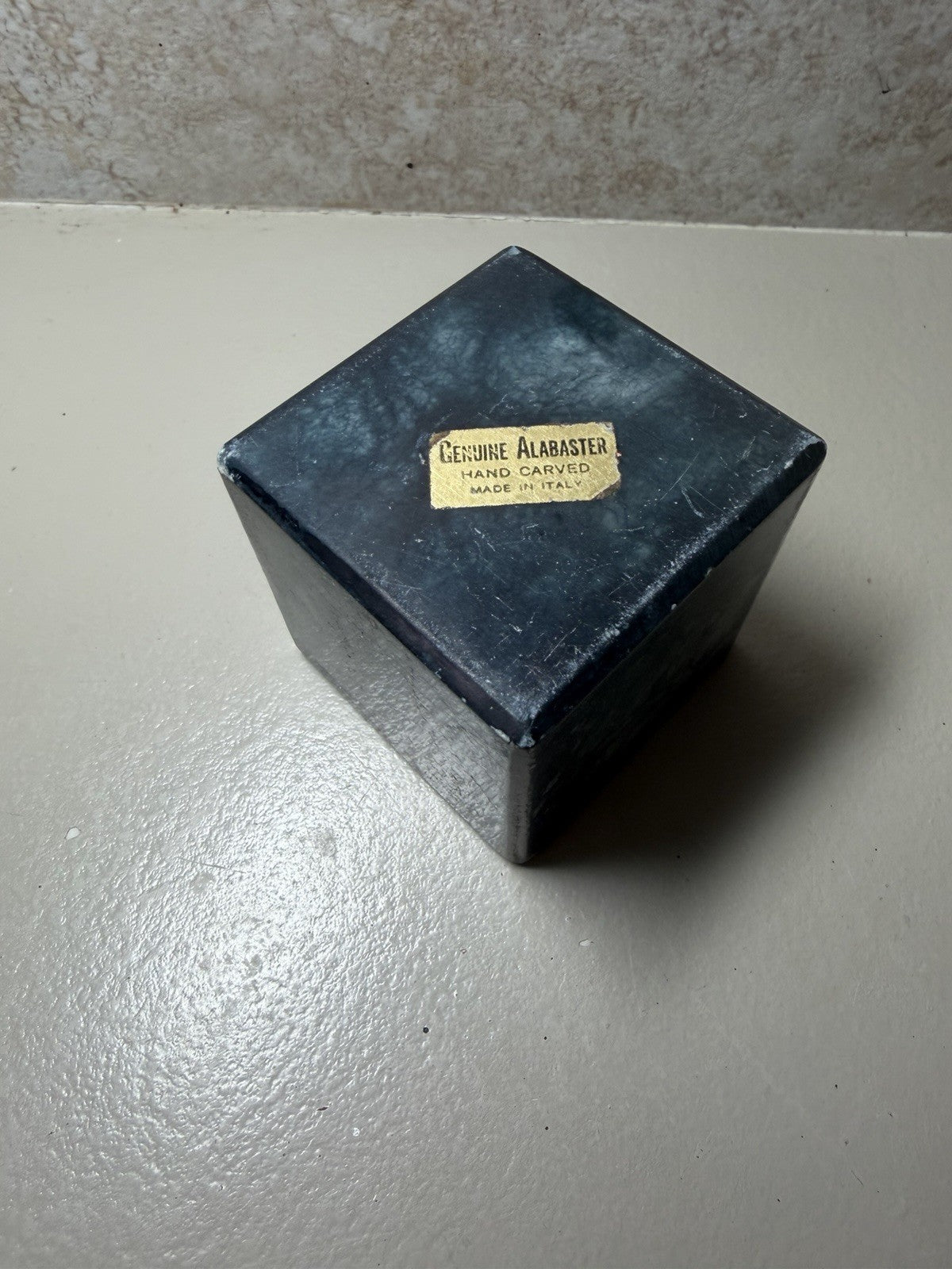 Vintage Hand Carved Black Alabaster Stone Cube Paperweight Italy 2.5" Desk