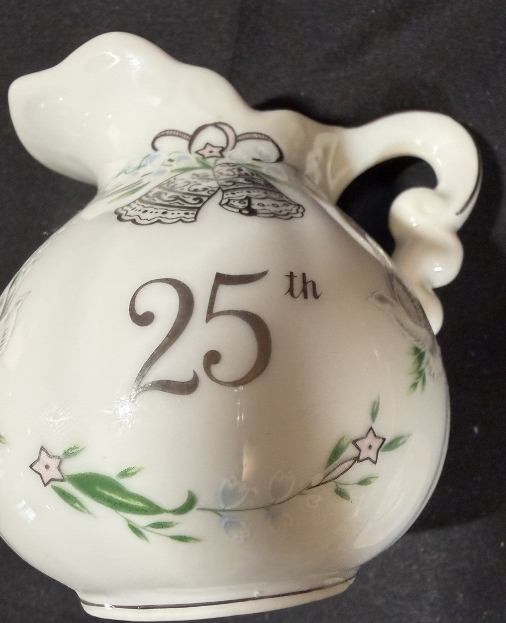 1984 Lefton Hand Painted China 25th Anniversary Pitcher Plate & Candle Votive