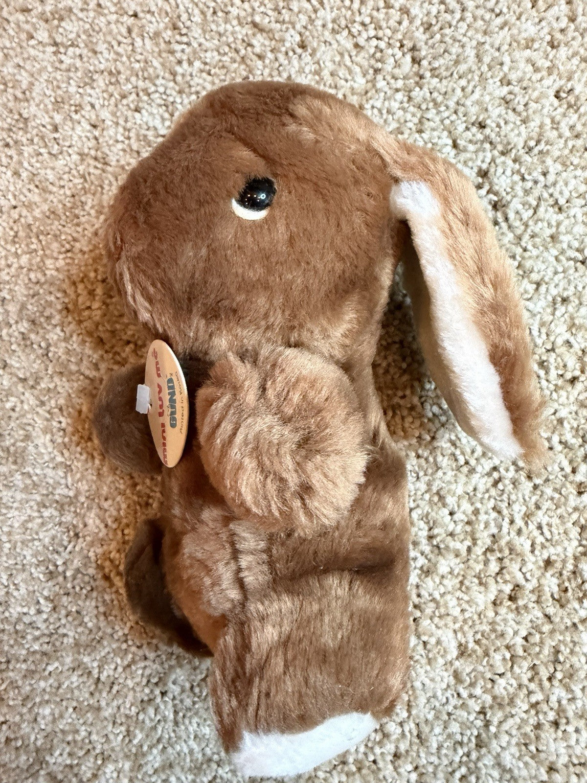 Vintage 1976 GUND Mini Luv Me Brown Bunny Rabbit Plush Rattle Toy Tagged 3860
