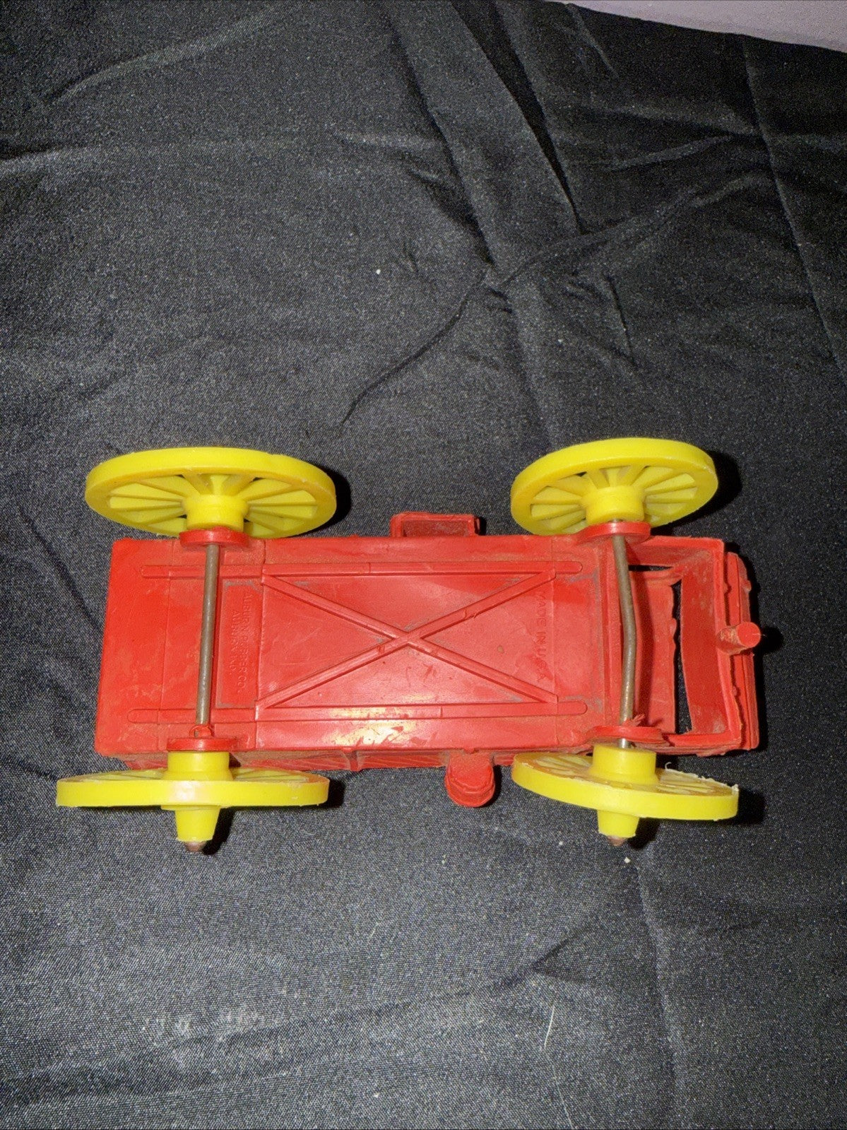 Vintage Auburn Rubber Farm Wagon Toy Red Yellow Wheels