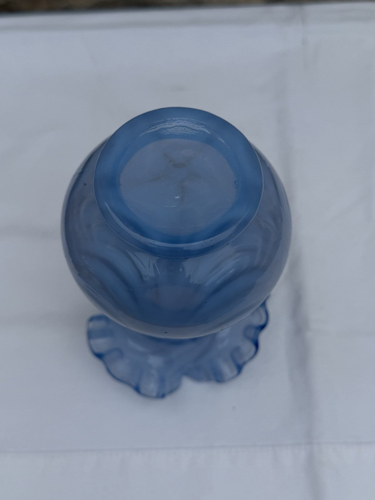 Vintage Fenton Blue Opalescent Drapery Vase Ruffled Tri-Fold Crimped Edge 6"