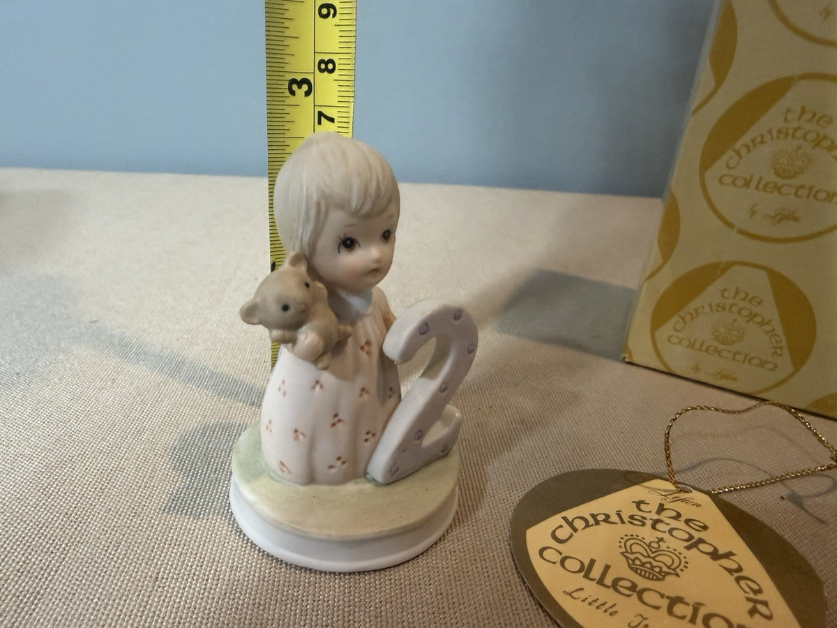 Vintage Lefton Christopher Collection Age 2 Birthday Girl Bear Figurine With Box