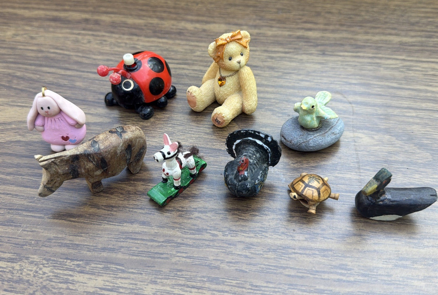 Mixed Miniature Animal Lot Wooden Zebra Duck Resin Turkey Ceramic Bird