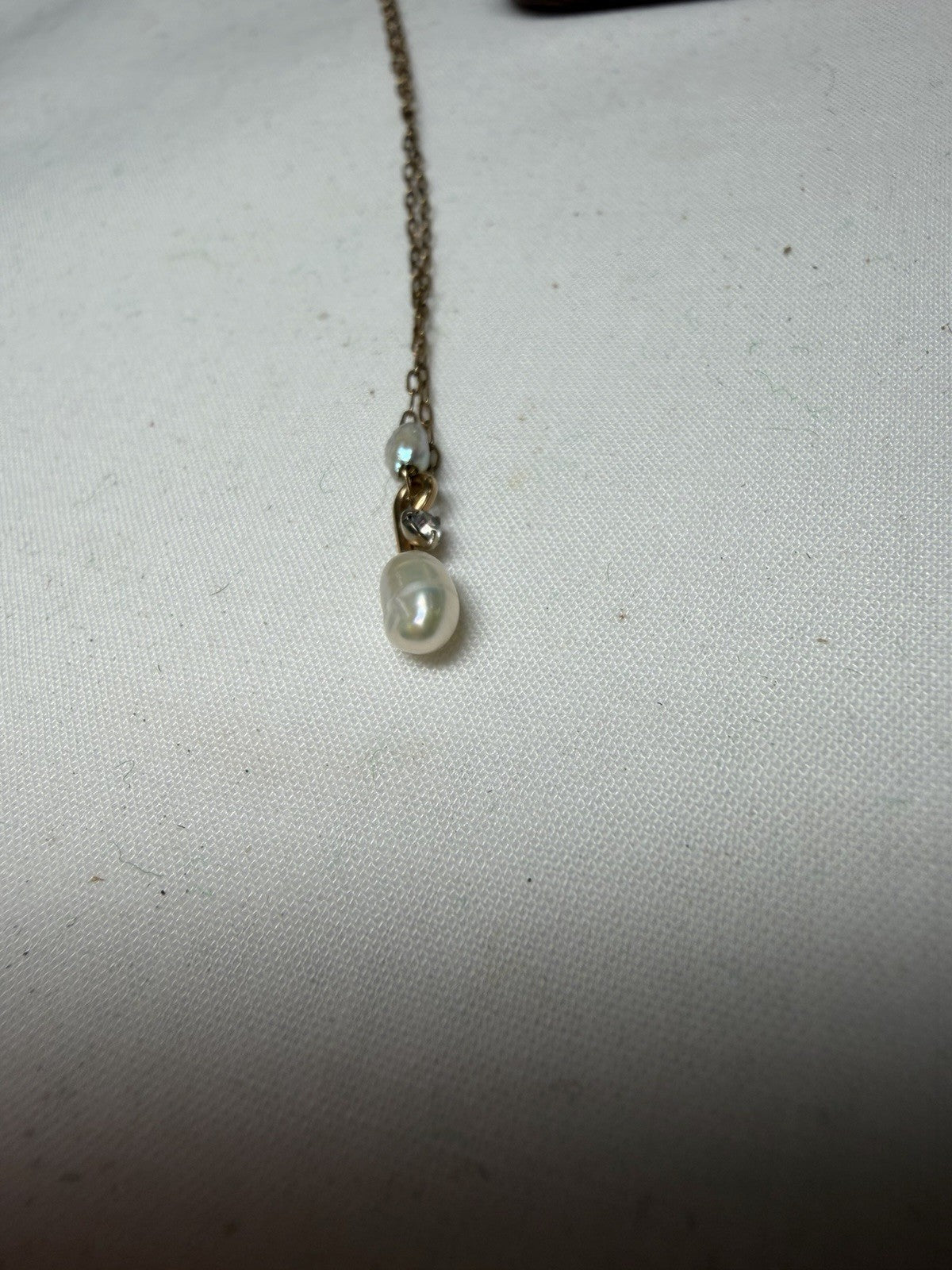 Krementz Gold Overlay Pearl Necklace Freshwater Diamond Accent 16”