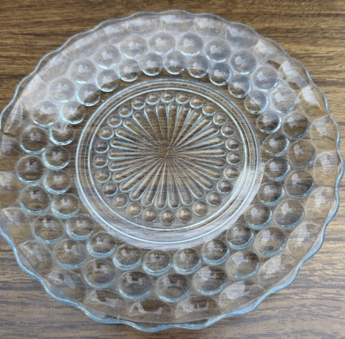 Anchor Hocking Clear Bubble Glass Bread Butter Plate Scalloped Starburst Center