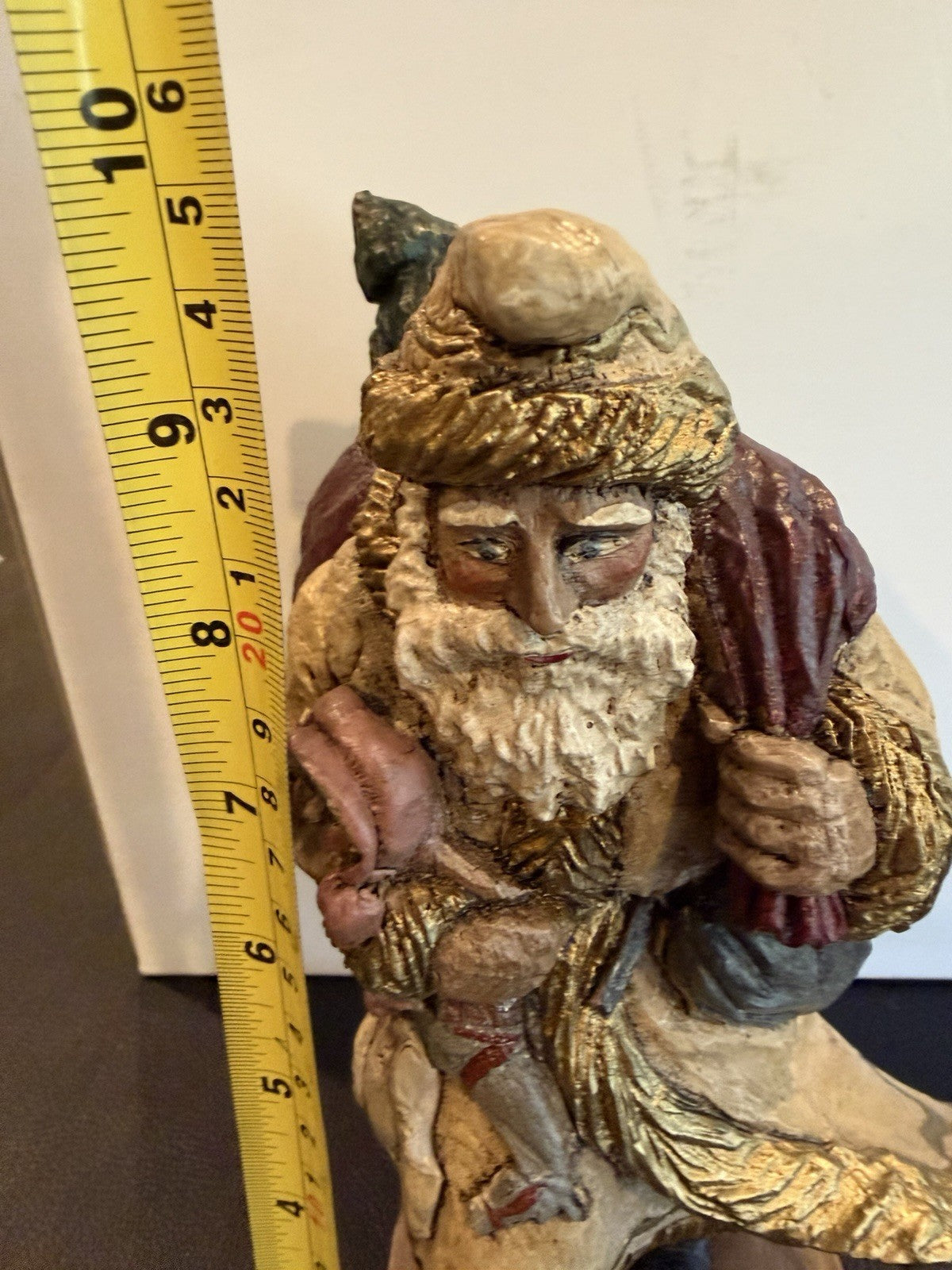Pair Hand Carved Folk Art Santa Figurines Austrian Russian Style Wooden Figures