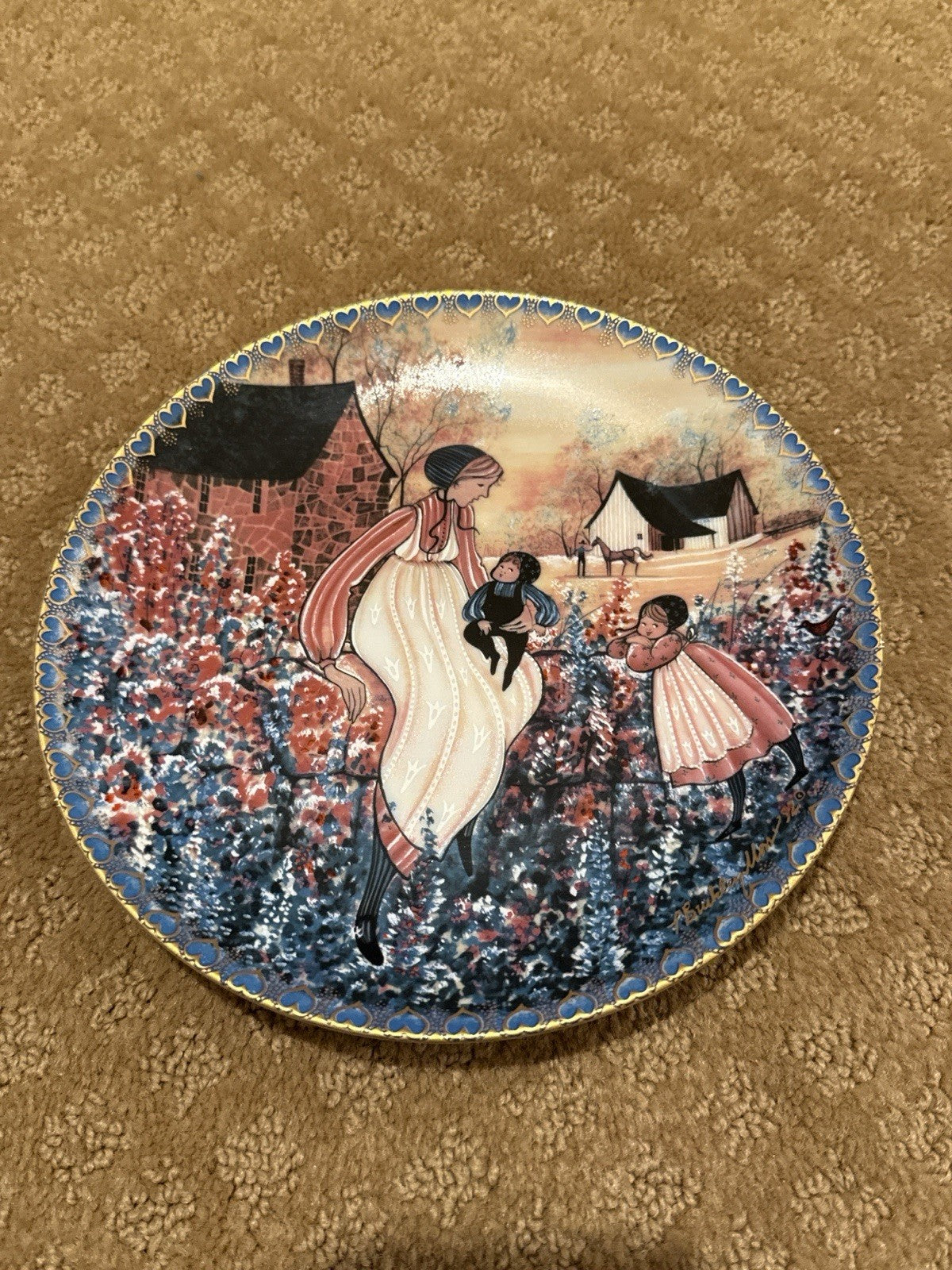 P Buckley Moss Collector Plate 7.5” Mother's Love Amish Art Display Plate