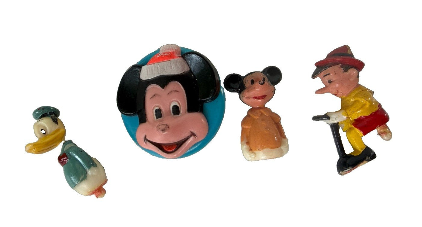 Vintage 1972 Disneykins Figure Lot - Mickey, Donald, Pinocchio, & Character Base