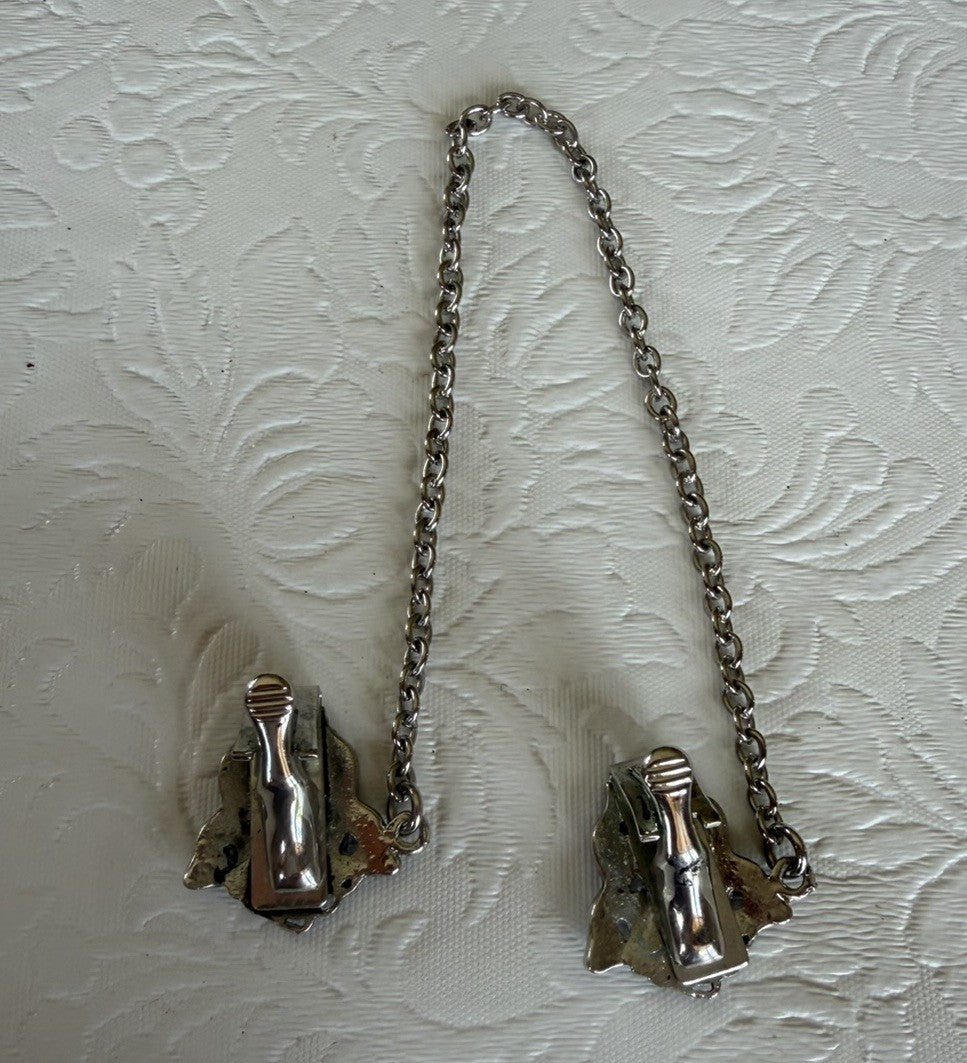 Vintage Butterfly Sweater Shawl Clips Dark Silver Tone 8 Inch Chain Accessory