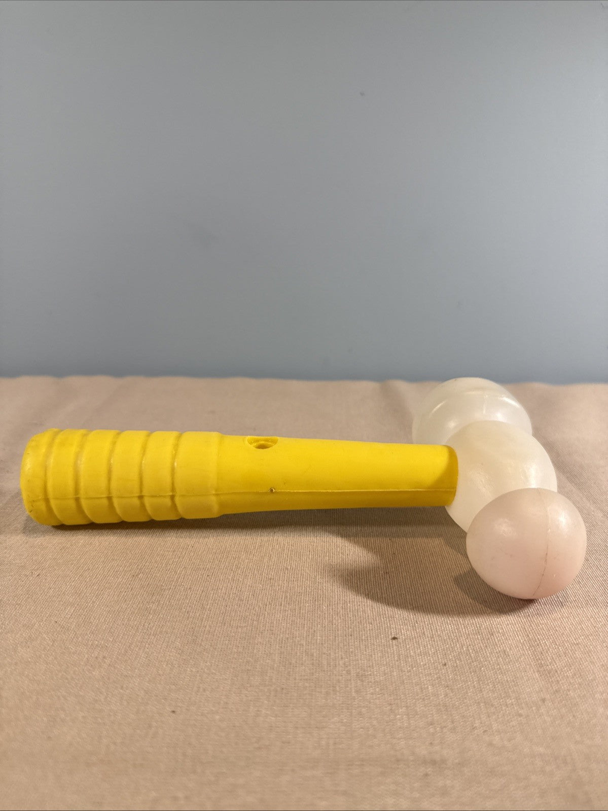 Vintage Baby Rattle Hammer Plastic Yellow White Infant Toy 1975