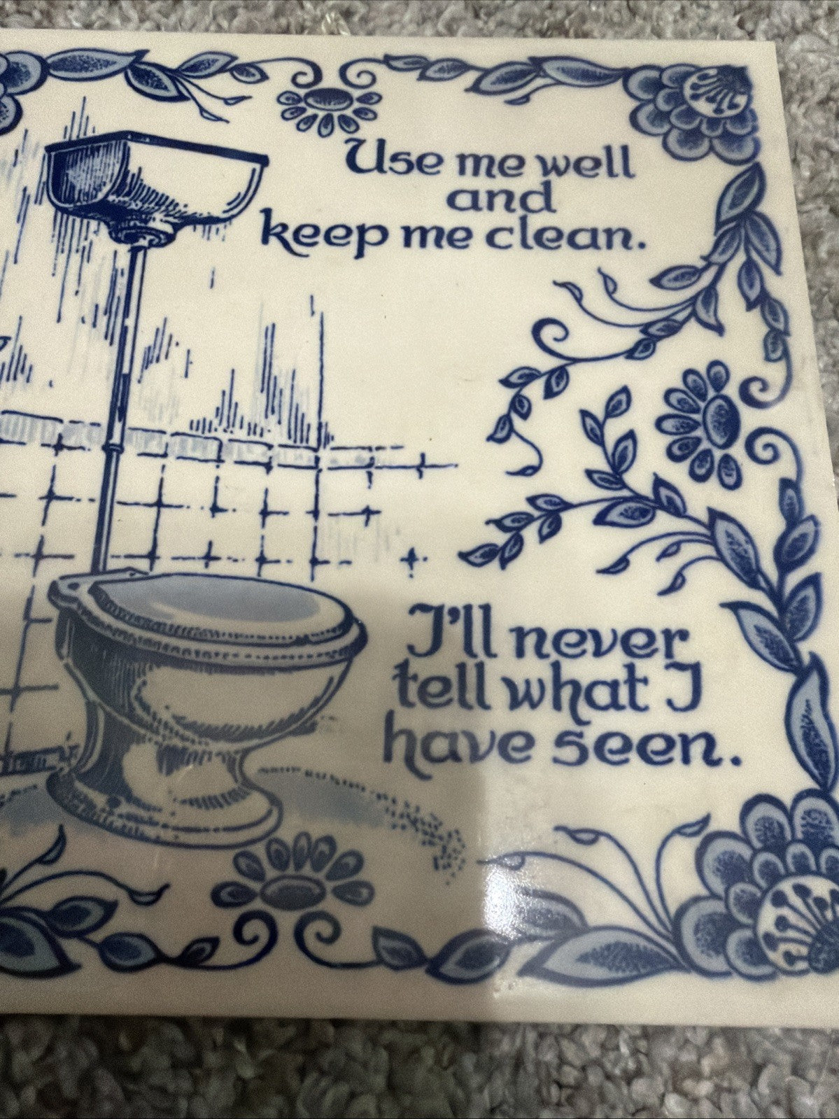 Delft Blue White Bathroom Quote Tile Wall Decor 6" Ceramic