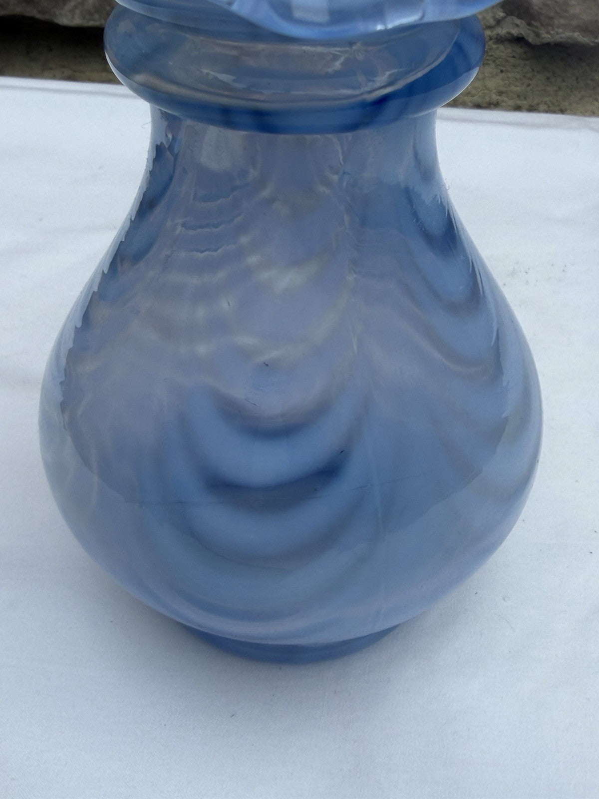 Vintage Fenton Blue Opalescent Drapery Vase Ruffled Tri-Fold Crimped Edge 6"