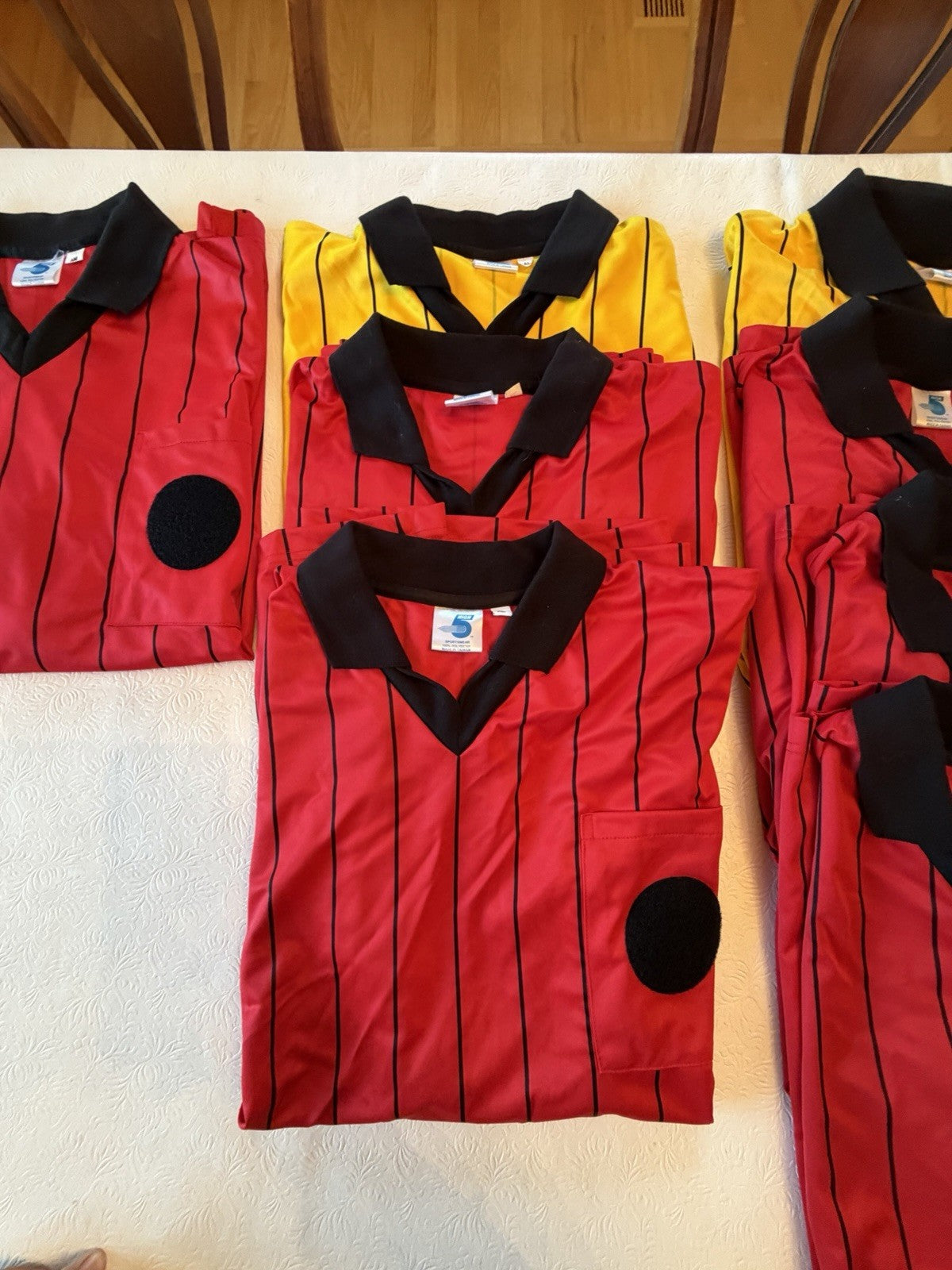 8 Pack High 5 Sportswear Referee Jerseys Red Yellow Striped Polo Shirts M, L, XL