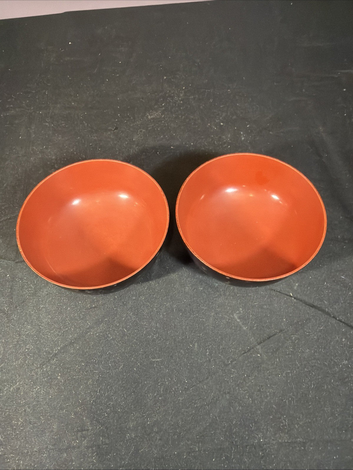 Japanese Lacquer Bowls Set of 2 Black Red Gold Leaves Miso Soup Rice 4.5”