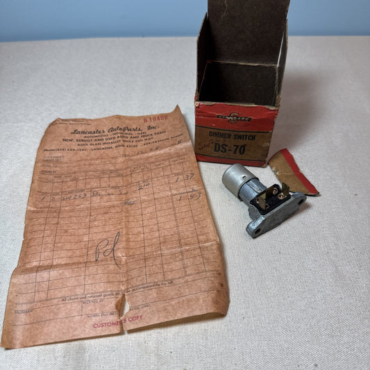 Vintage 1968 Standard DS-70 Headlight Dimmer Switch NOS Box Receipt Ford Mercury