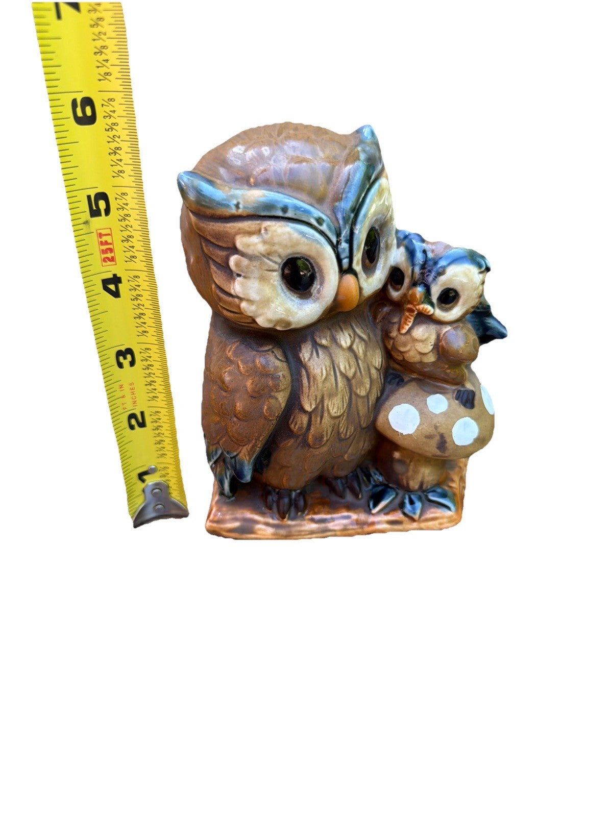 Vintage Rare MCM Owl Mushroom Planter Adult Baby Owls 5" Figurine from Japan