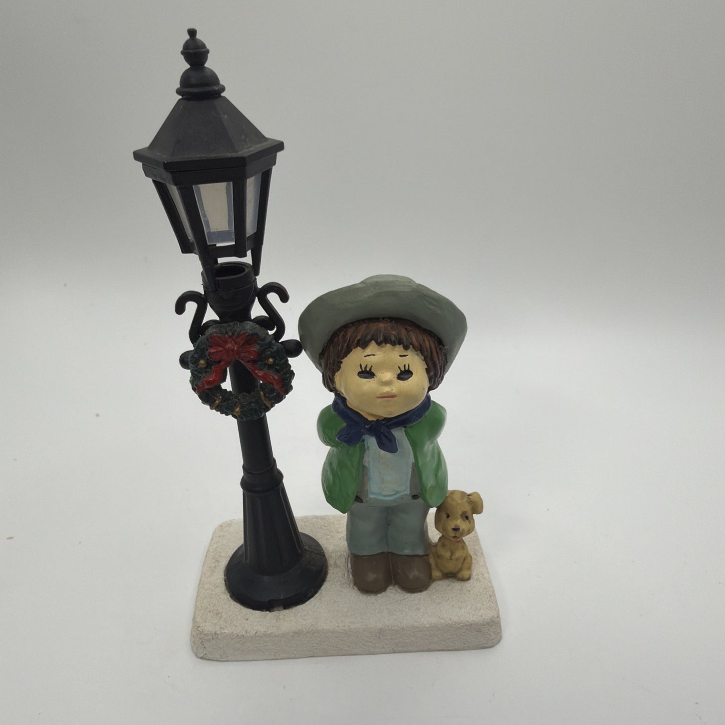 Vintage Christmas Village Street Lamp W/ Boy & Dog Figurine 5.5''