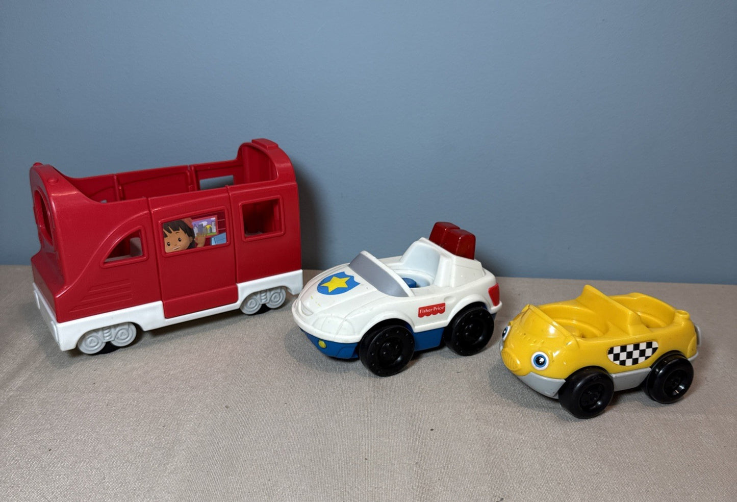 Fisher Price Little People Vehicle Lot Trolley Police Car Taxi Preschool Toys