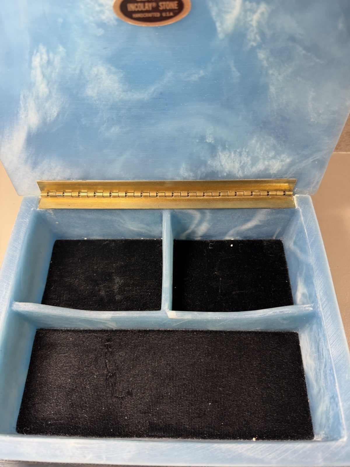 Vintage Incolay Stone Nimbus Three Maidens Blue Cameo Jewelry Box 1979