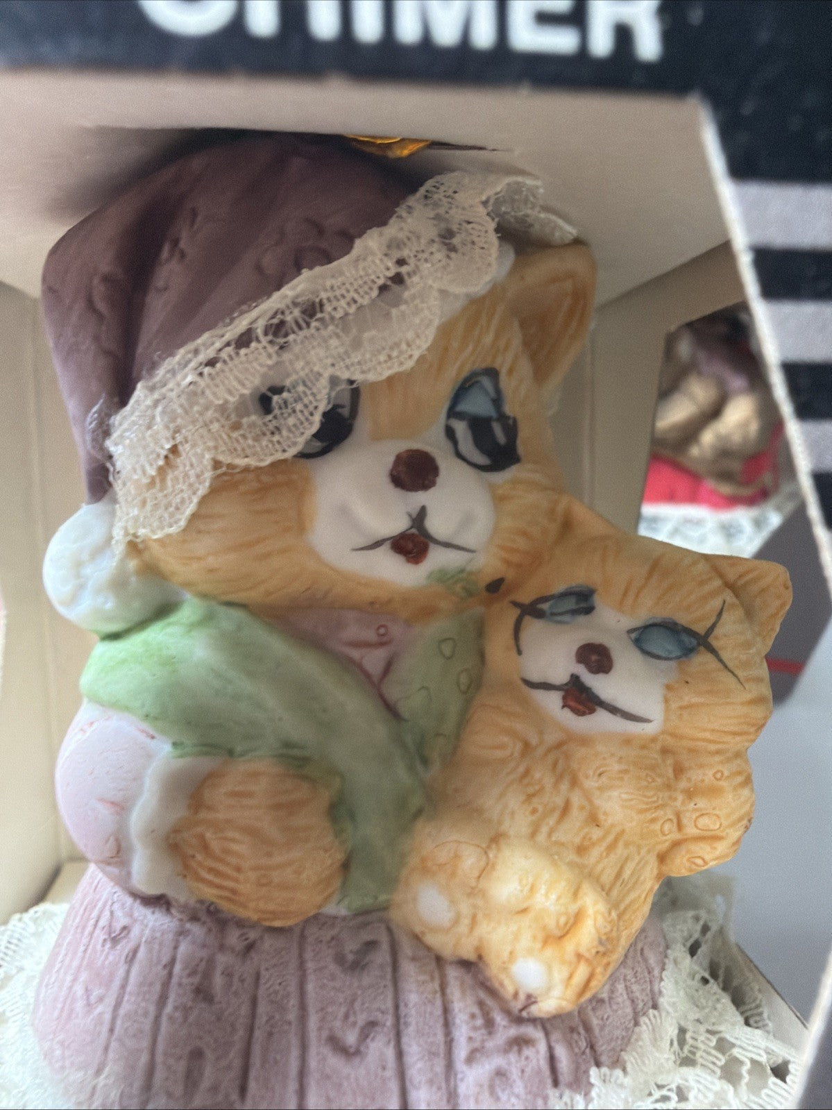 Vintage Jasco Caring Critters Bell Chimers Mommy Mouse Cat Baby