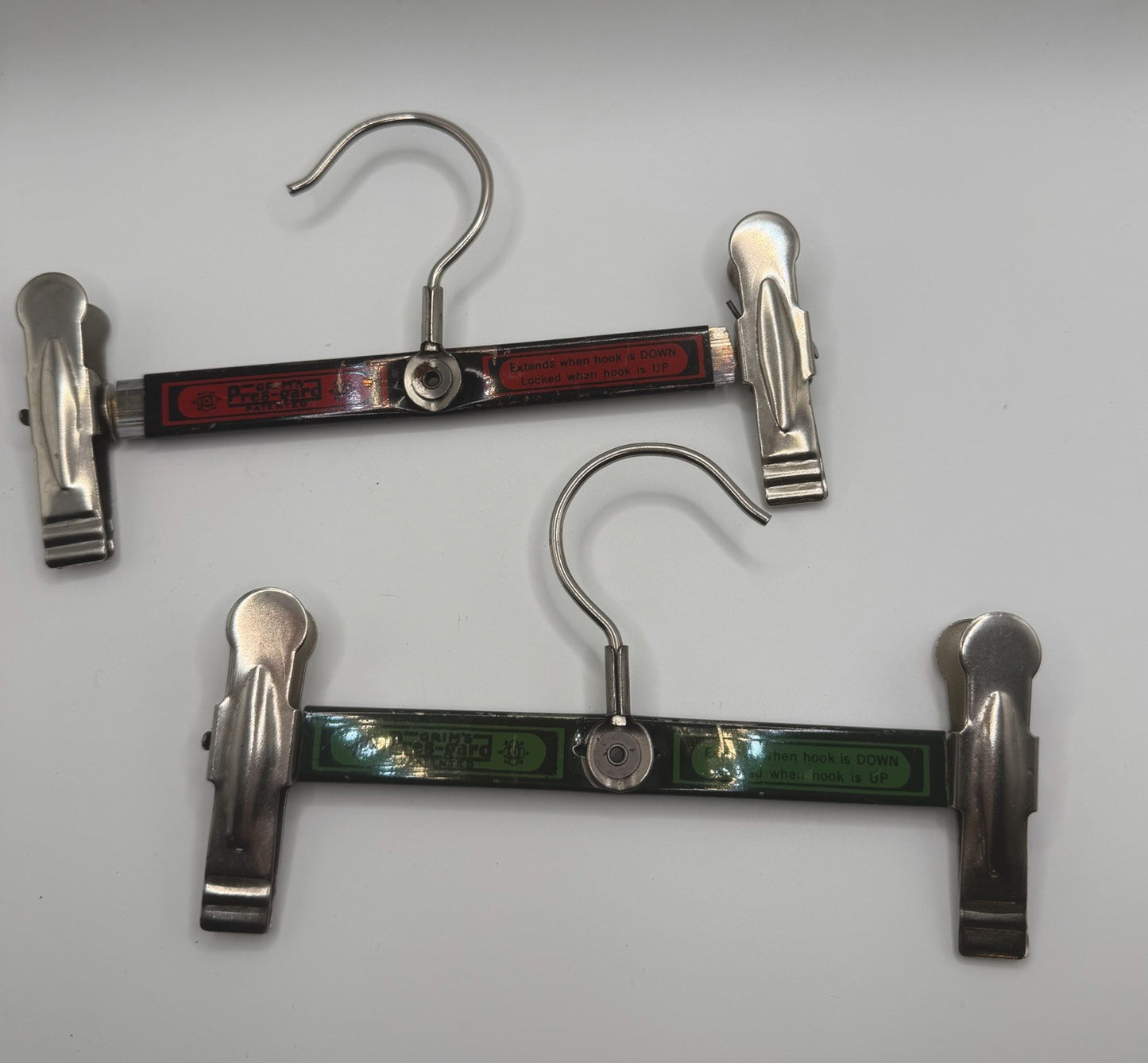Vintage Grims Pres-Gard Adjustable Hangers Set of 2 Green Red Metal Patented