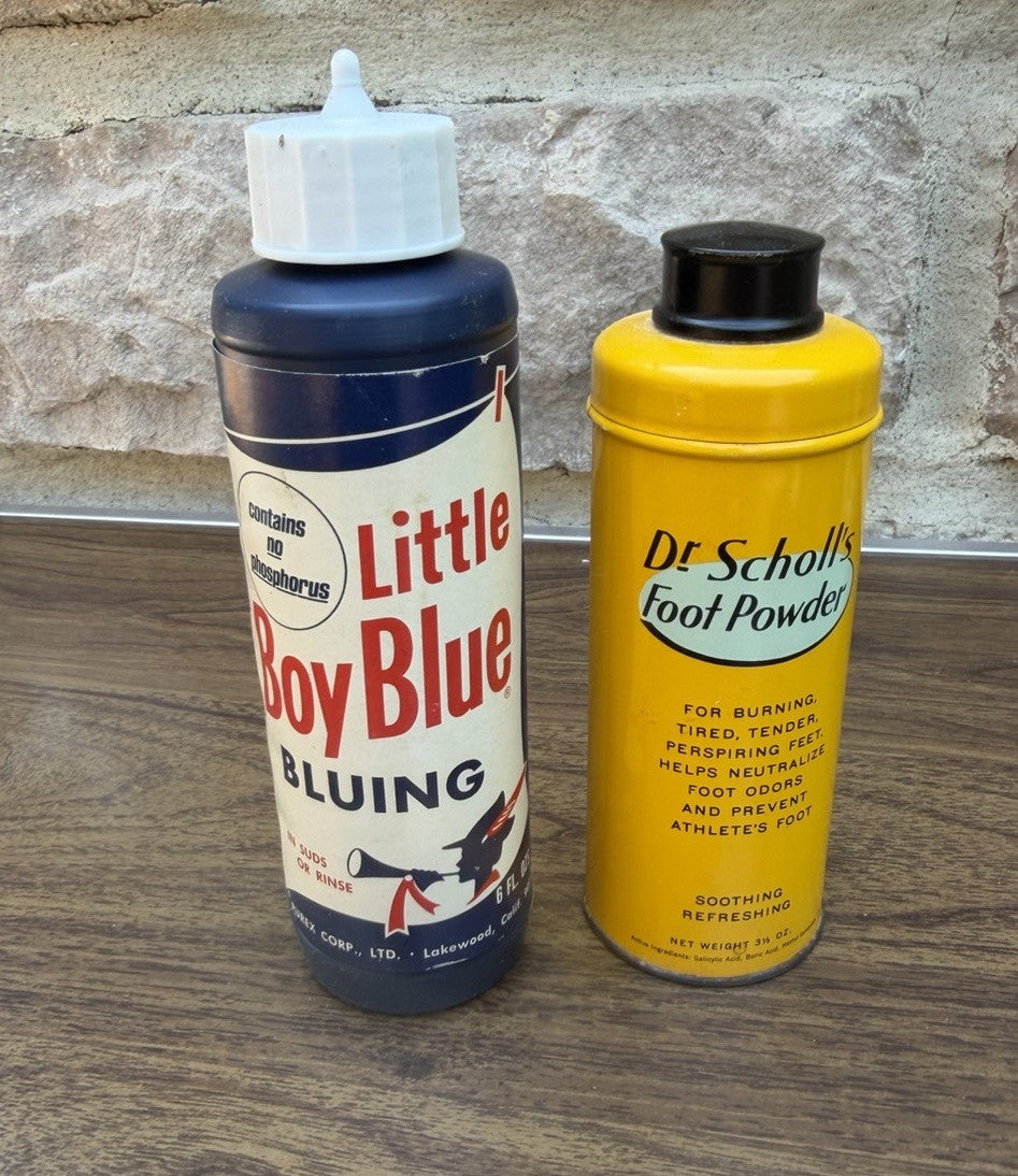 Vintage Apothecary Medicine Bottle Graphic Tin Lot Shaving Bluing Advertising Se