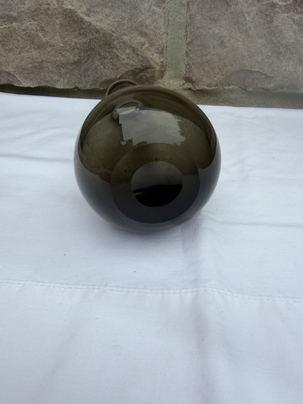 Vintage Mid Century Modern Smoky Brown Glass Bud Vase Angled Rim Bulbous Base
