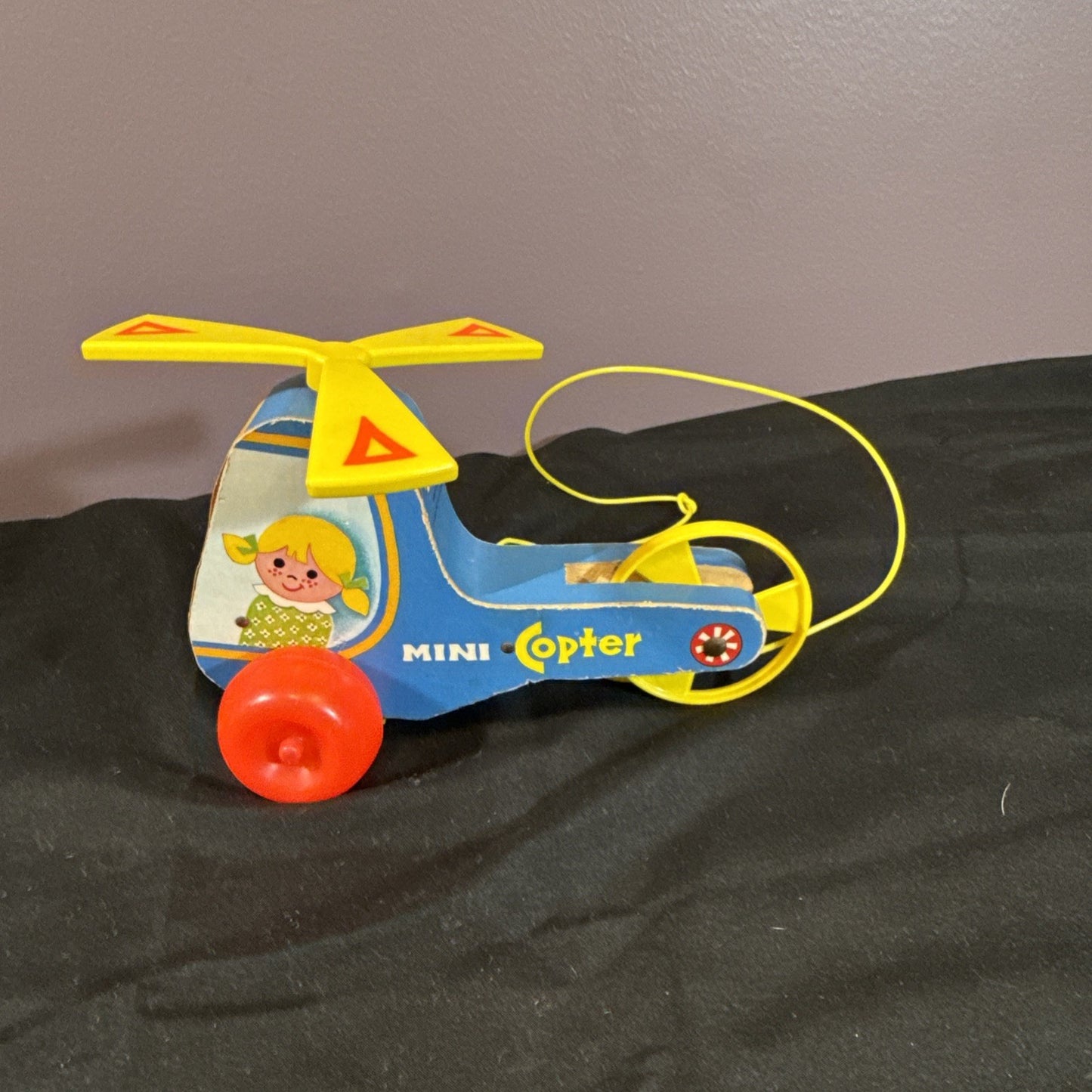 Fisher Price Mini Copter Pull Toy #448 Vintage 1970 Works Very Nice