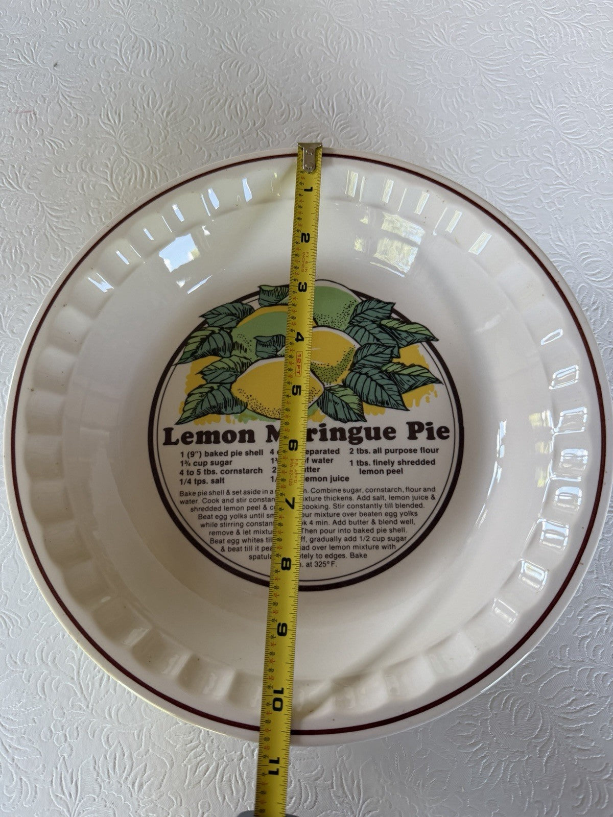Vintage Sunnycraft Sunstone Lemon Meringue Pie Recipe Plate 11" Ceramic