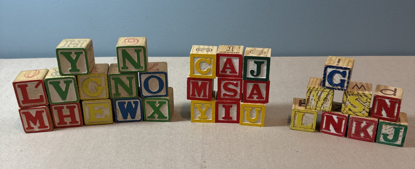 Lot of 29 Vintage & Modern Children's Wooden ABC Building Blocks