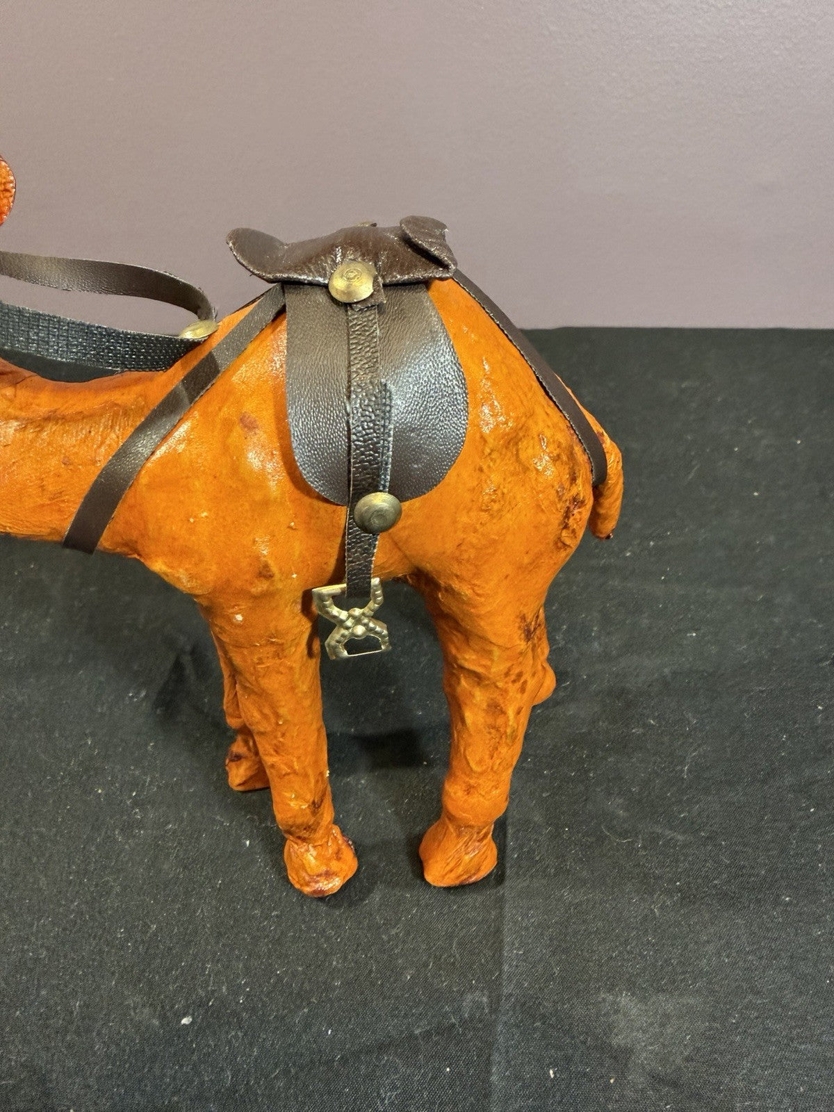 Vintage Leather Wrapped Camel Nativity Figurine Jerusalem Standing 6"